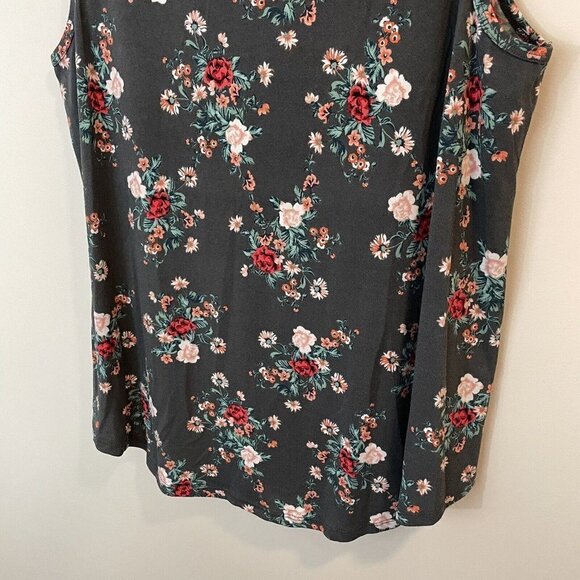 Torrid Grey Floral Crepe Tank Top Sz 2 Gray Stretchy Soft Sleeveless Casual EUC - Picture 7 of 9